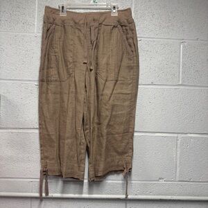Motto women’s brown 100% linen capris size 10‎ lightweight pull on streach waist
